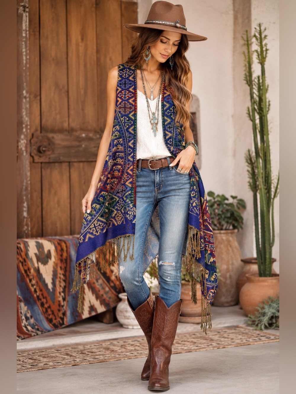 Ethnic Aztec Shawl Vest-Style Poncho